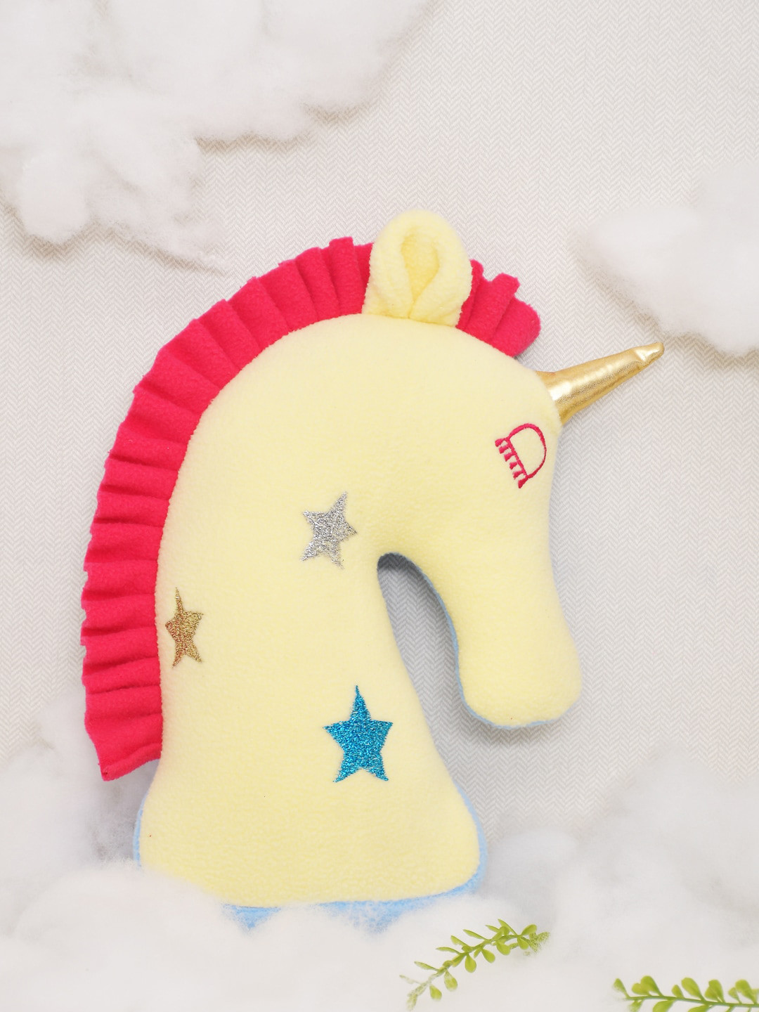 BLANC9 Kids Yellow & Red Unicorn Shaped Cushion
