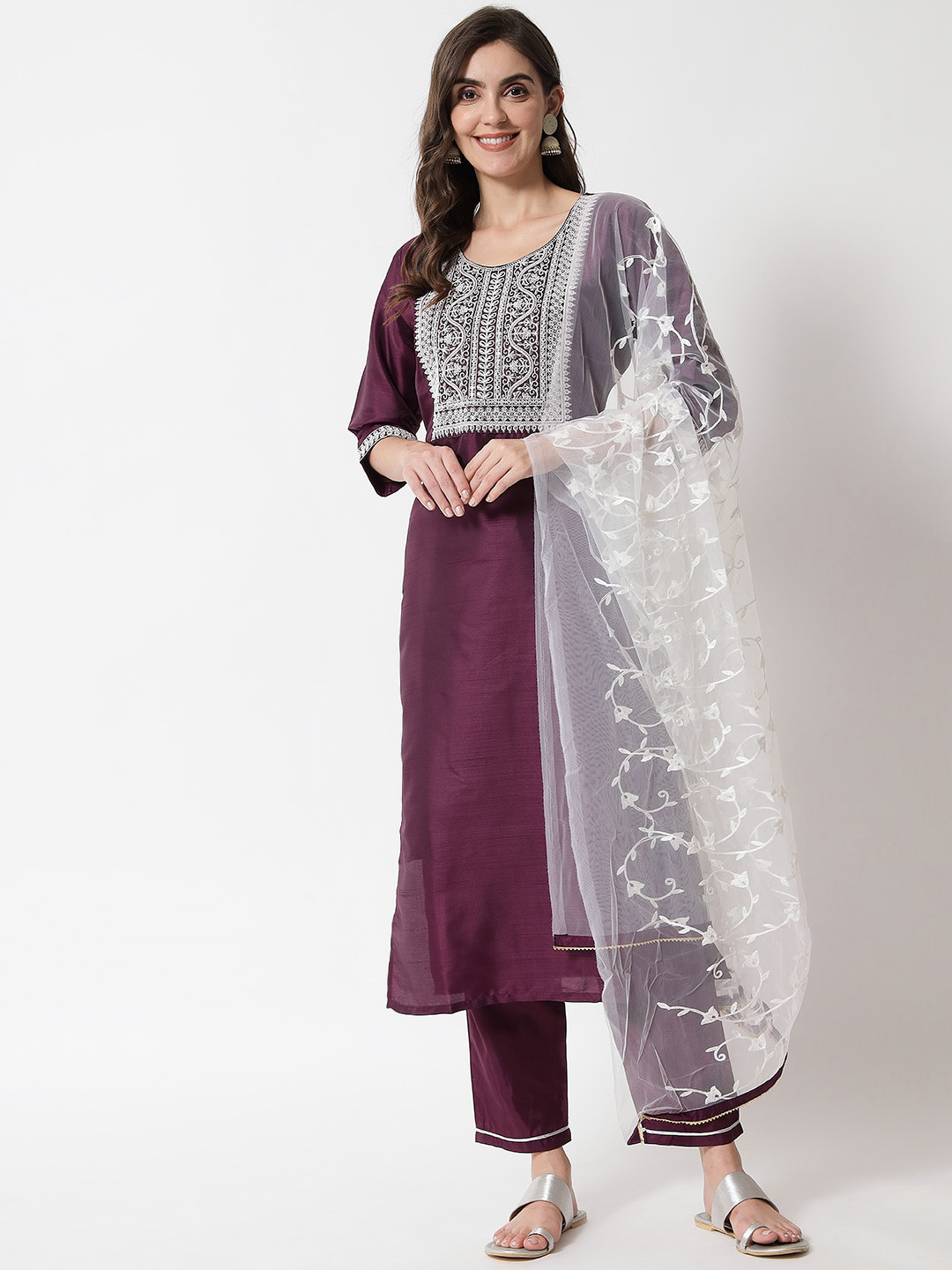 VredeVogel Women Purple  Kurta with Trousers & With Dupatta