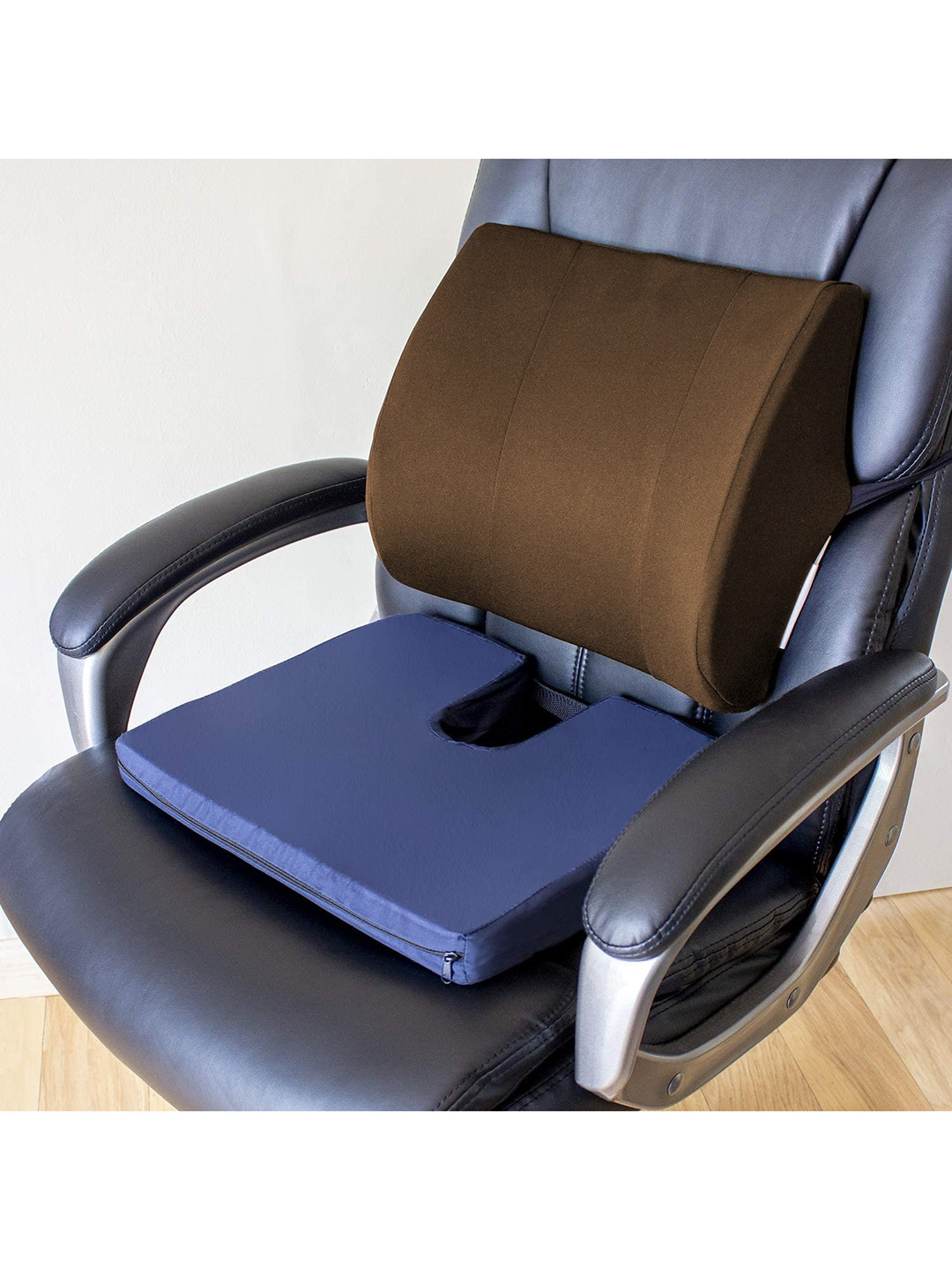 Pum Pum Brown Solid Faux Velvet Stain-Resistant Medium Memory Foam Therapedic Pillow-33 x 33 x33 cm