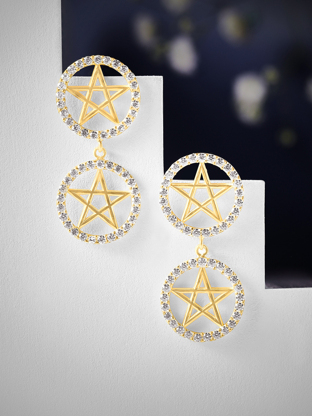 Rubans 925 Sterling Silver Gold-Plated Sparkle Like A Star Drop Earrings