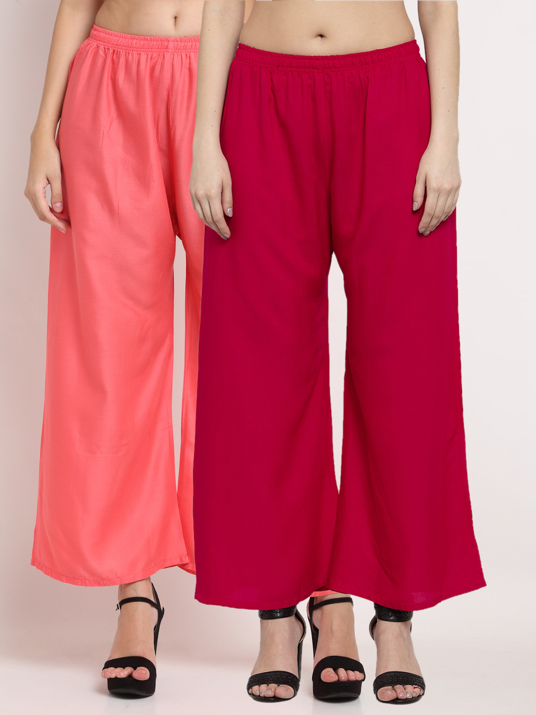 Miaz Lifestyle Women Pack Of 2 Pink & Red Flared Knitted Ethnic Palazzos