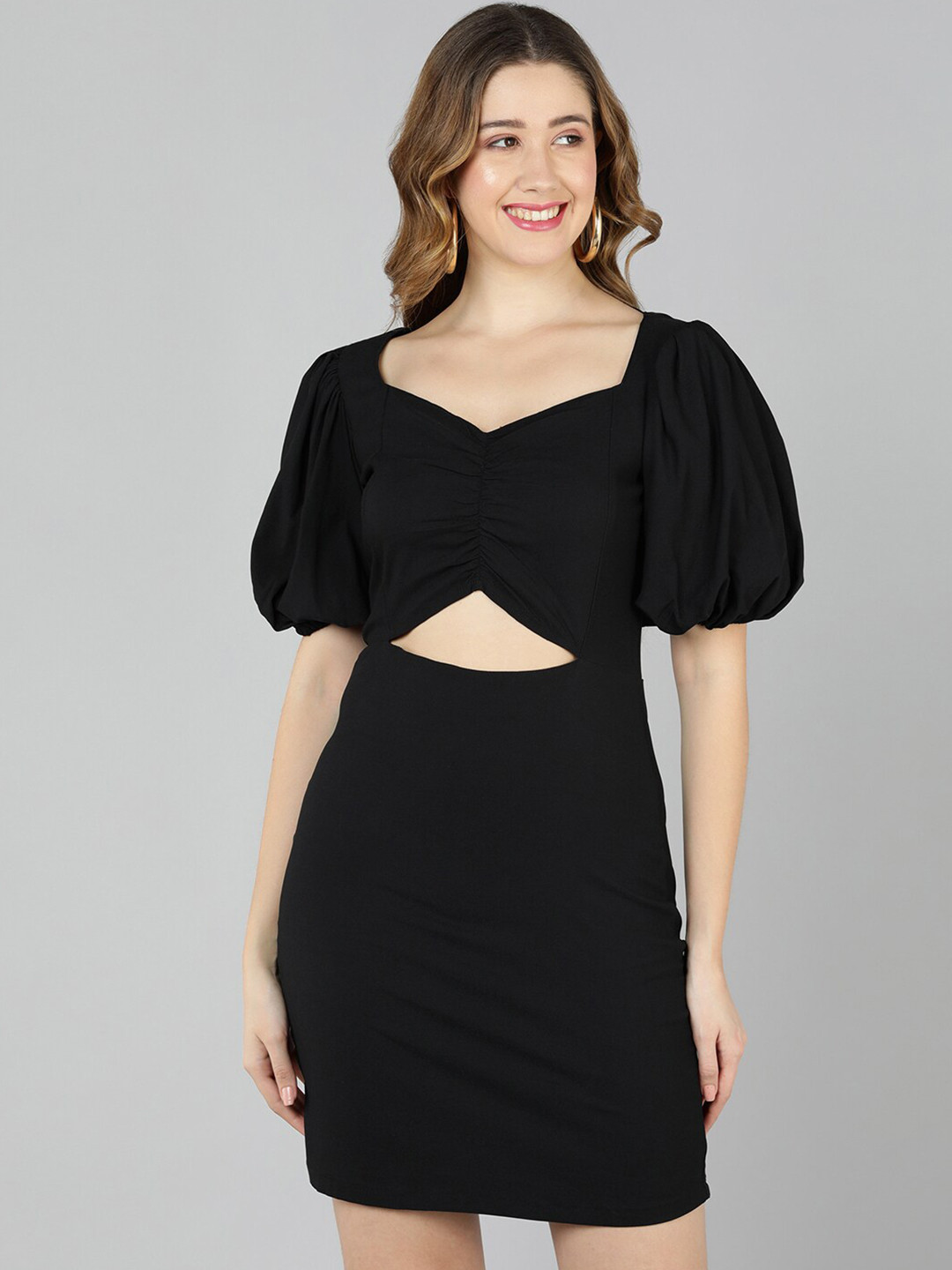 Golden Kite Black Solid Cut-Out Scuba Bodycon Dress