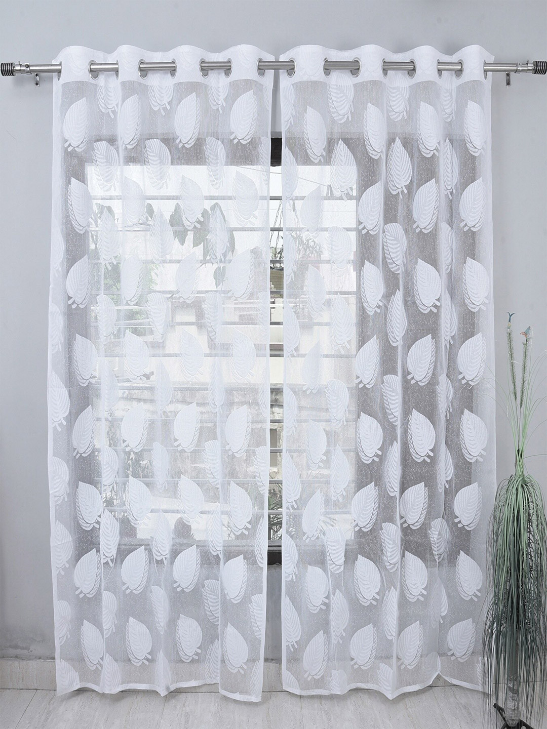 Homefab India Adults White Set of 2 Sheer Long Door Curtain