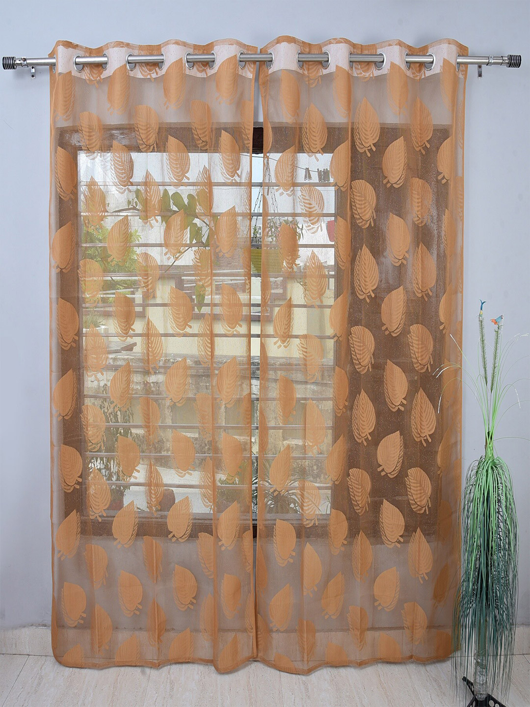 Homefab India Set of 2 Gold-Toned Sheer Door Curtain