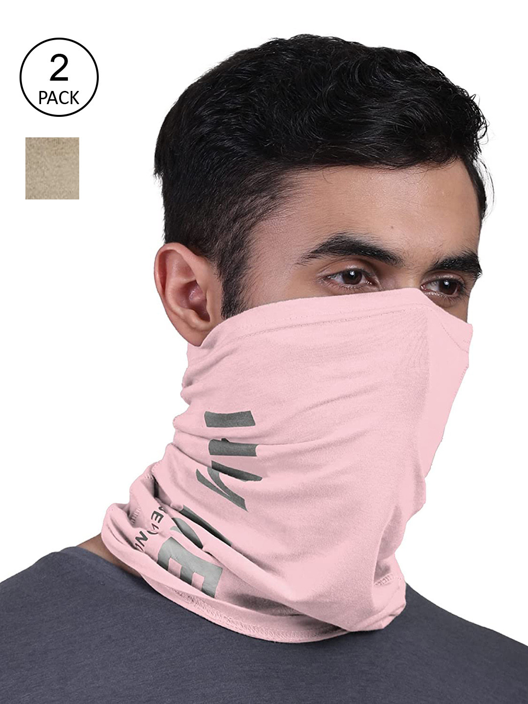 FREECULTR Unisex Pink and Beige Pack Of 2 Printed Anti Microbial Bamboo Bandana Headband