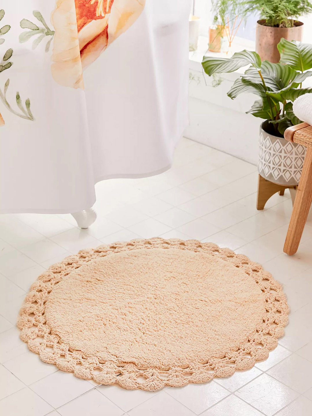 HABERE INDIA Cream Colored Pure Cotton Doormats