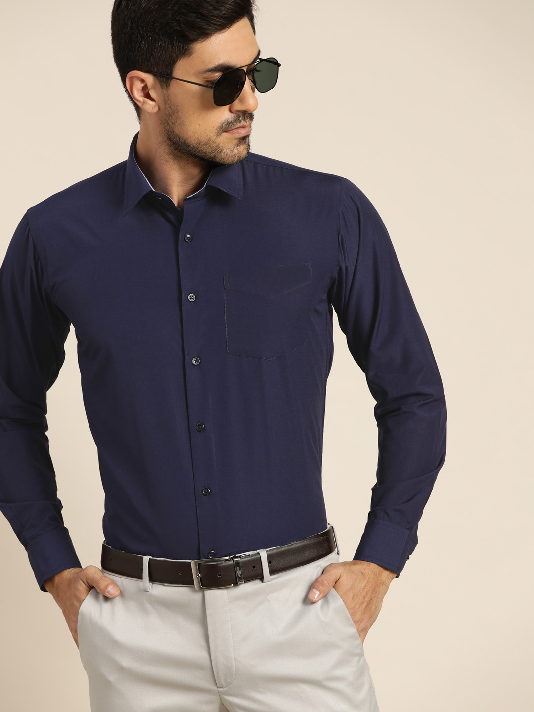 Hancock Men Solid Wrinkle Resistant Slim Fit Formal Shirt