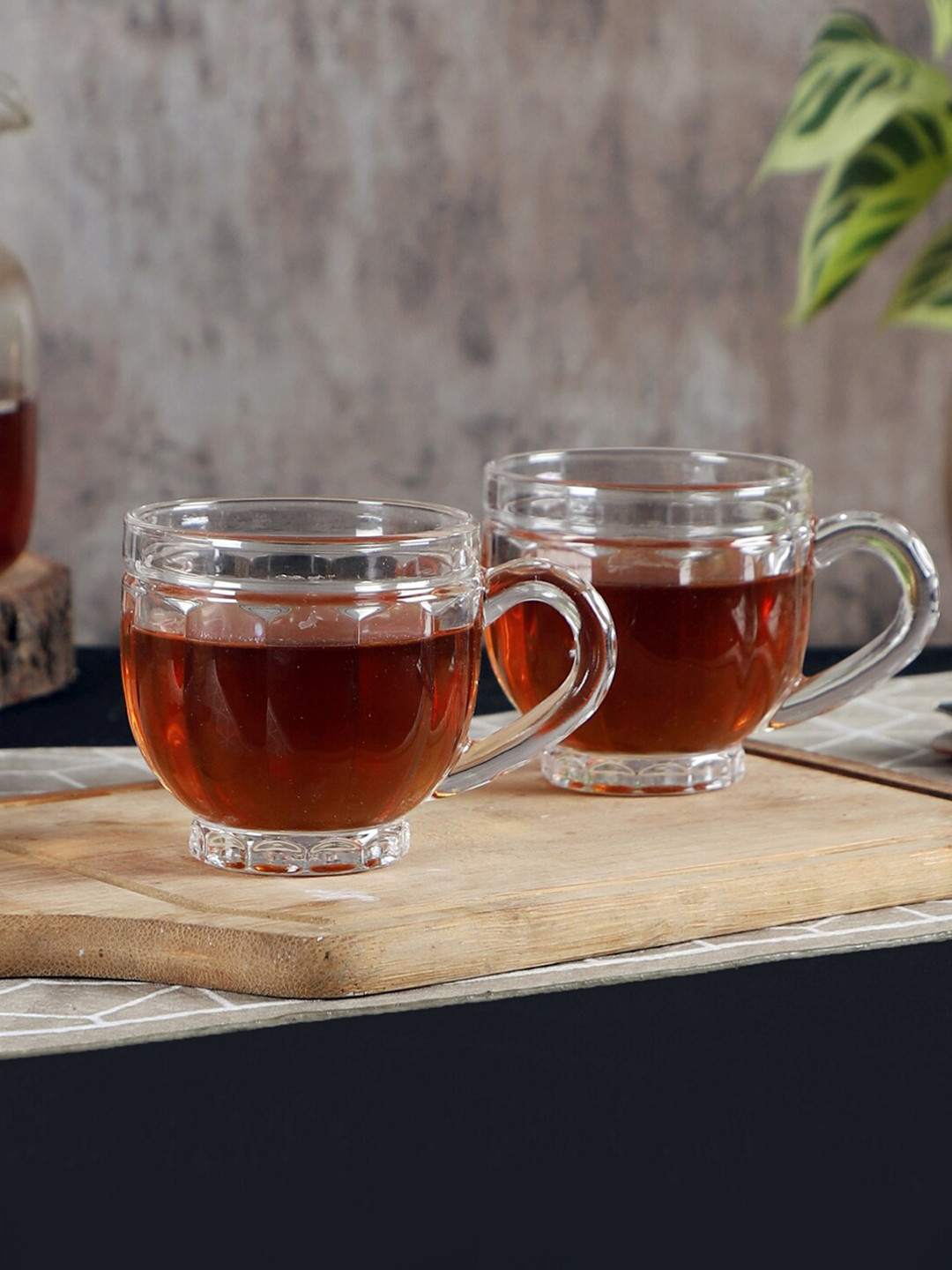 ceradeco Vintage Floral Transparent Glass Microwave Safe 6 Piece Cup-150ml