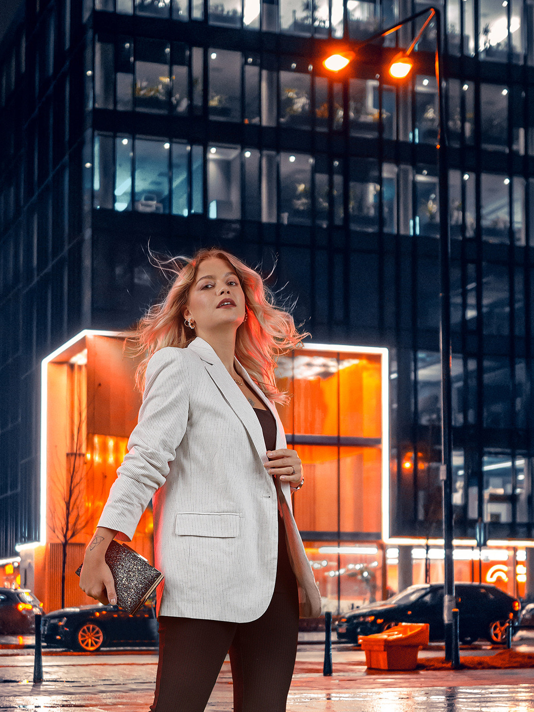 MANGO Women Off-White & Black Cotton Linen Single-Breasted Striped Oversized Formal Blazer