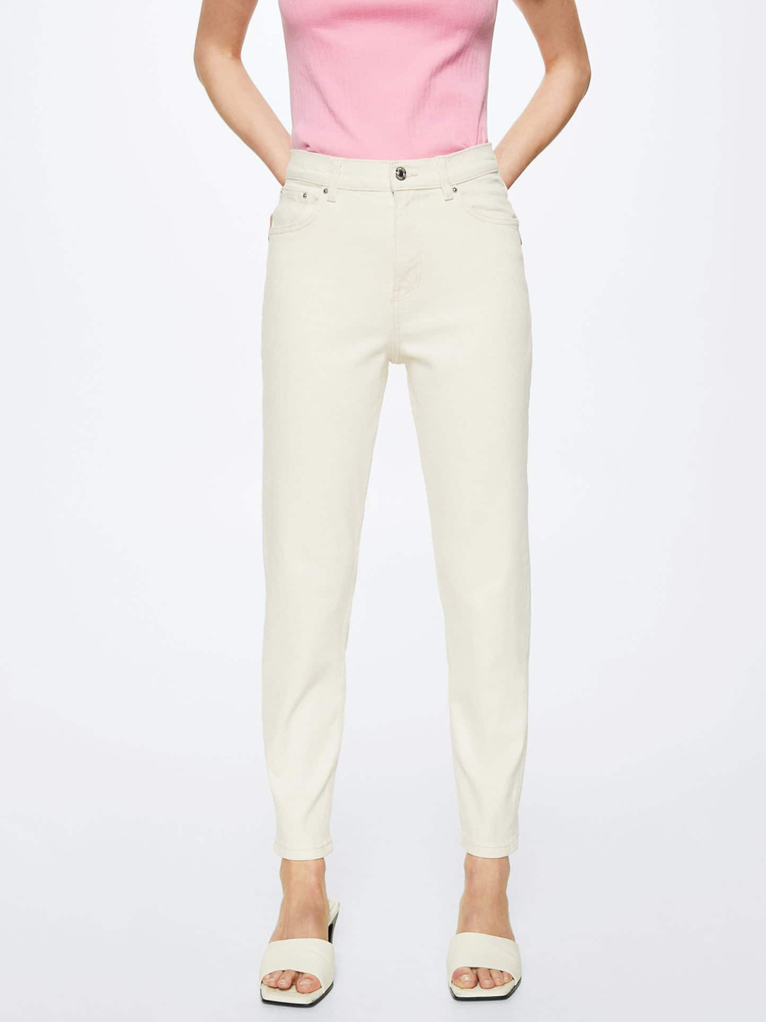 MANGO Women Off White Mom Fit Stretchable Jeans