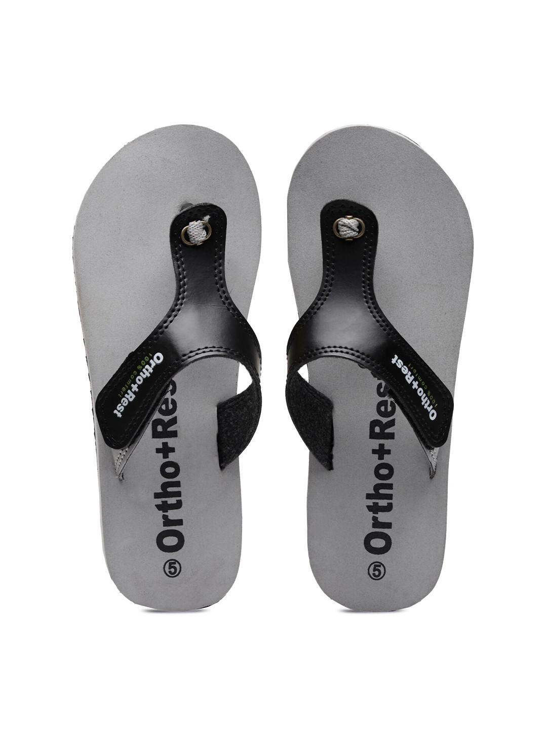 Ortho Rest Women Grey & Black Printed Thong Flip-Flops