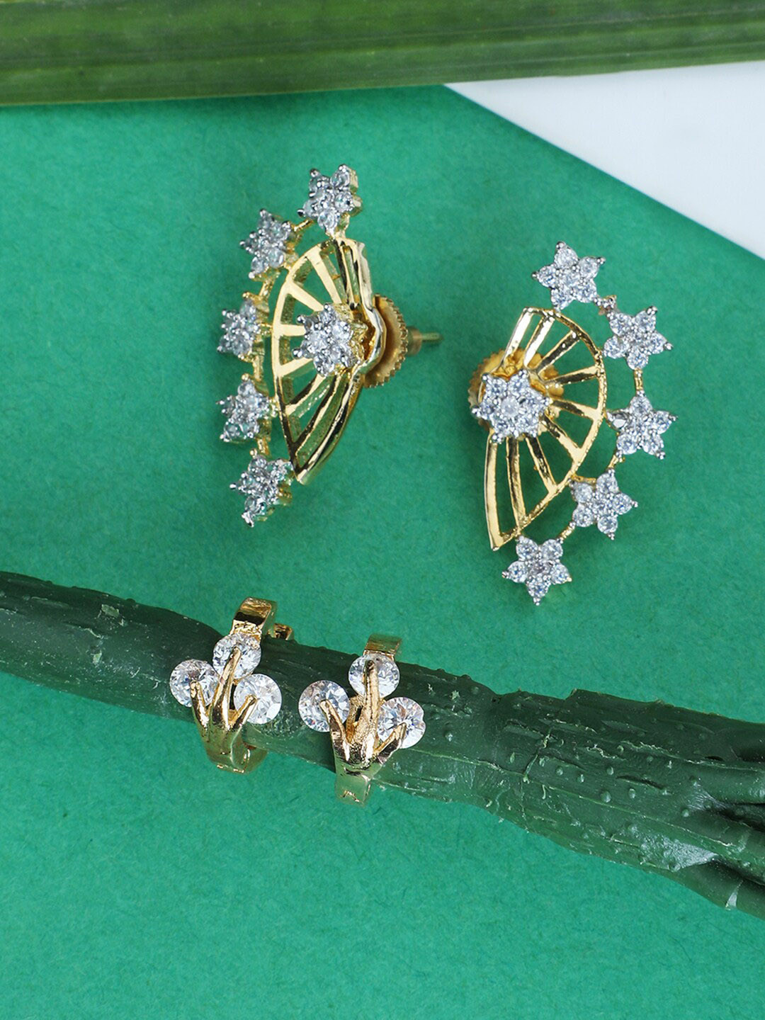 Bhana Fashion White Contemporary Studs  Earcuf & Earrings