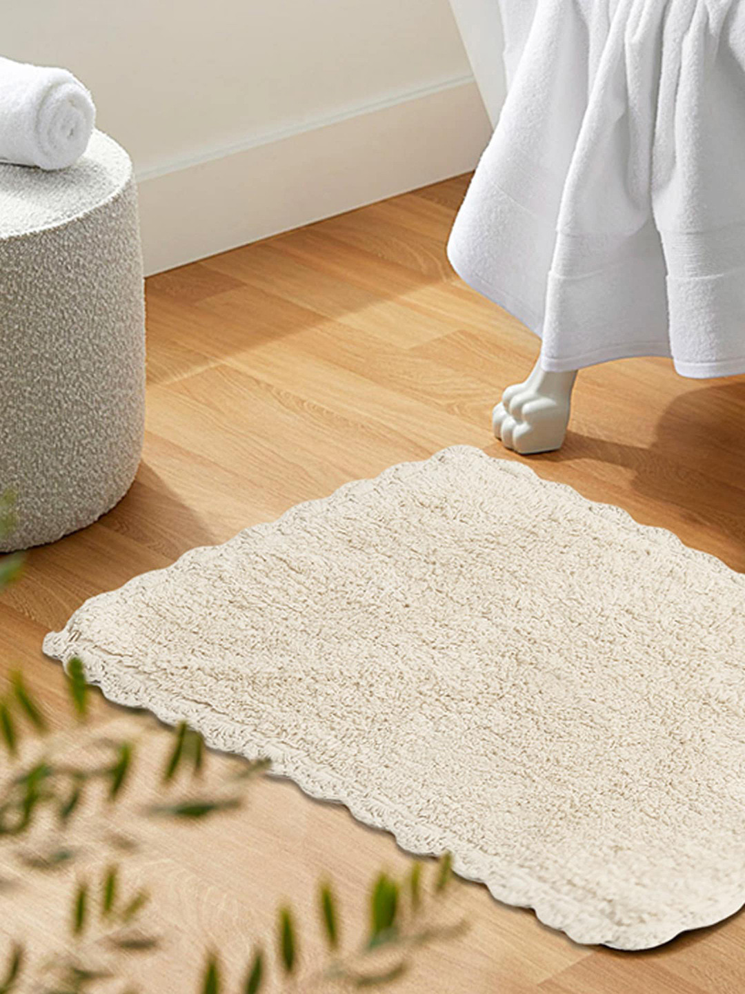 HABERE INDIA Beige Organic Cotton Mat With Handwork