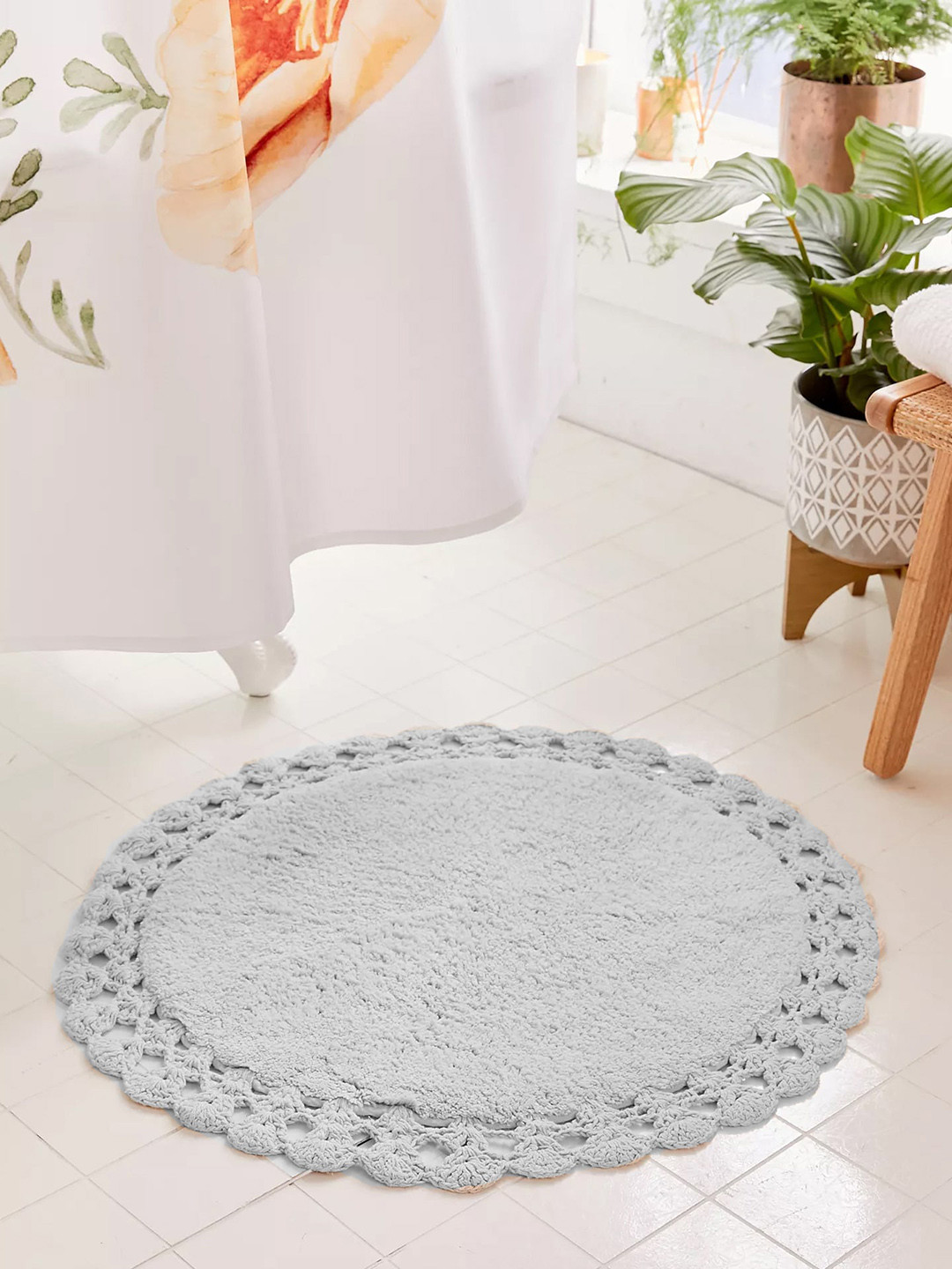 HABERE INDIA Grey  Self-Design Pure Organic Cotton Doormats