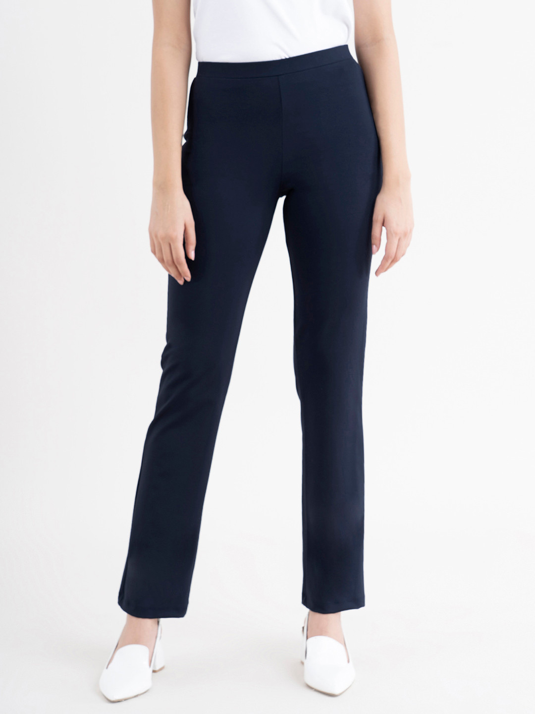 FableStreet Women Navy Blue LivIn Air High-Rise Bootcut Trousers