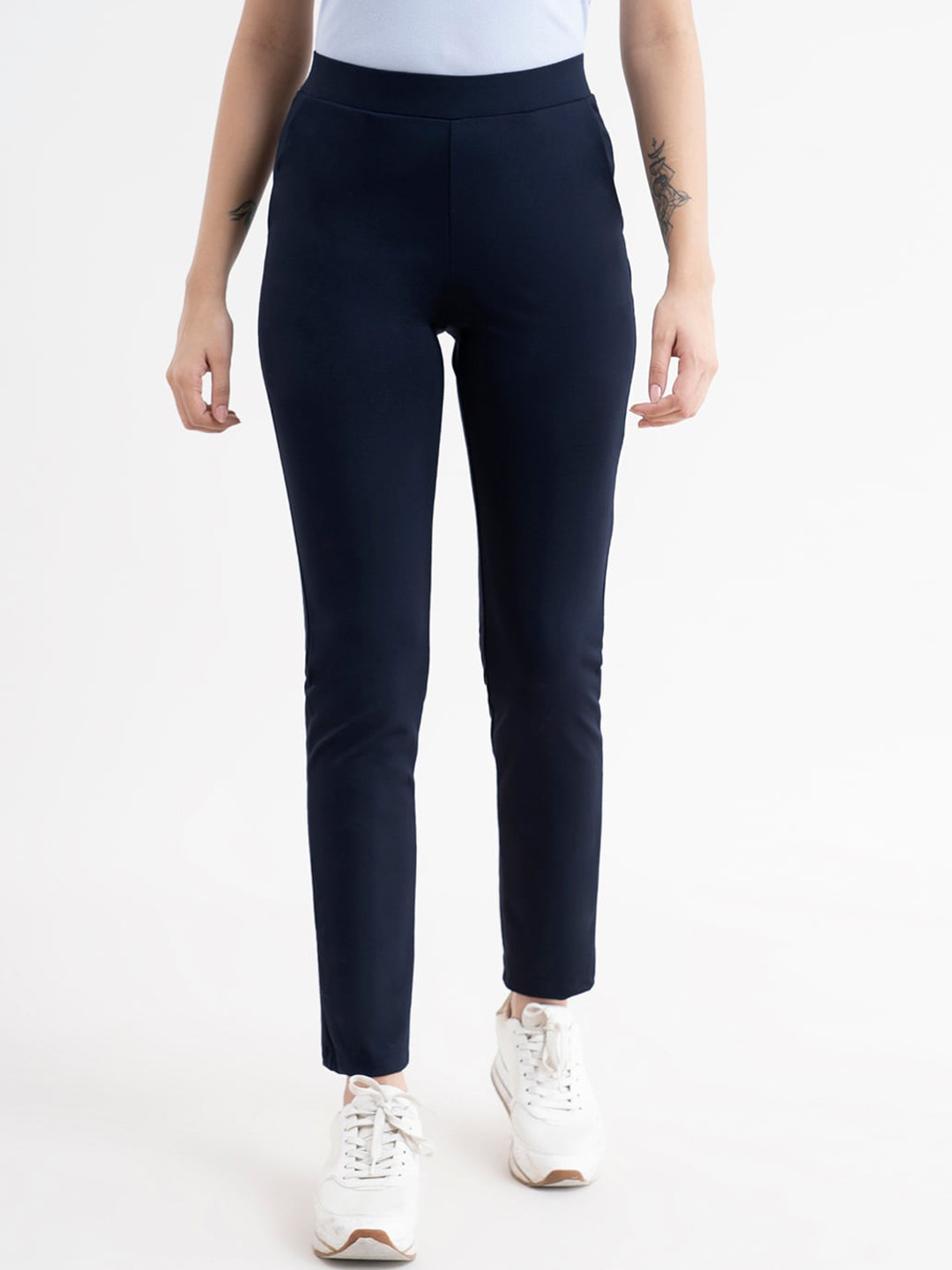 FableStreet LivIn Air Straight Fit High-Rise Regular Navy Blue Trouser