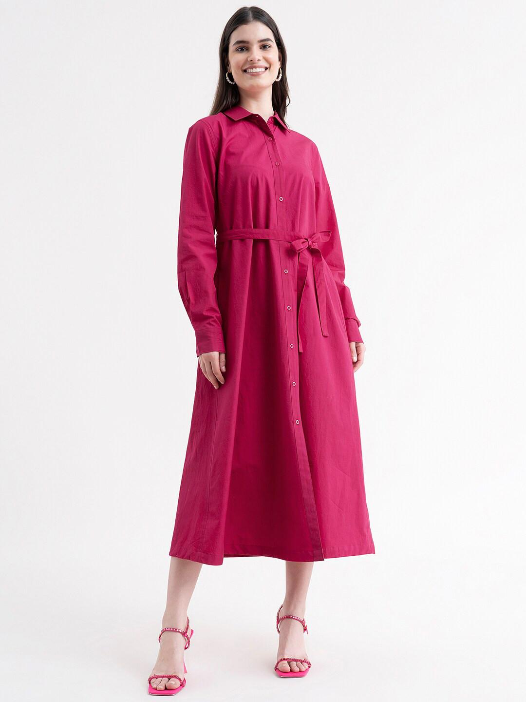 FableStreet Fuchsia Formal Shirt Midi Women Dress