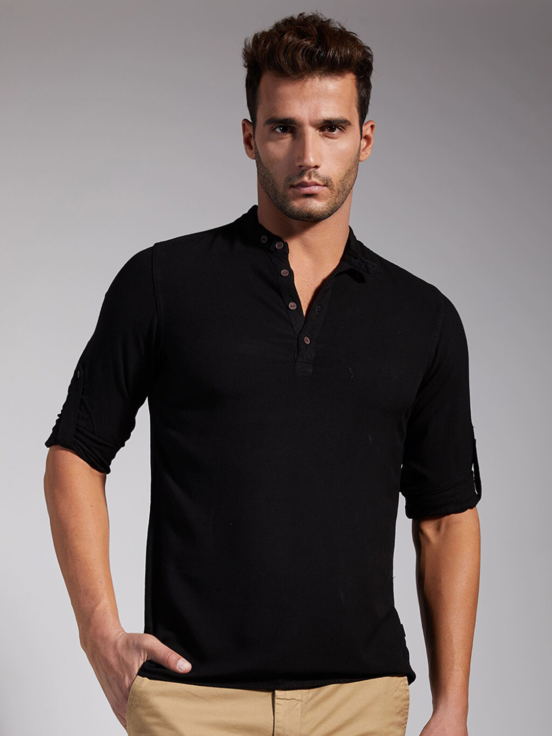 IDENTITI Men Black Slim Fit Casual Shirt