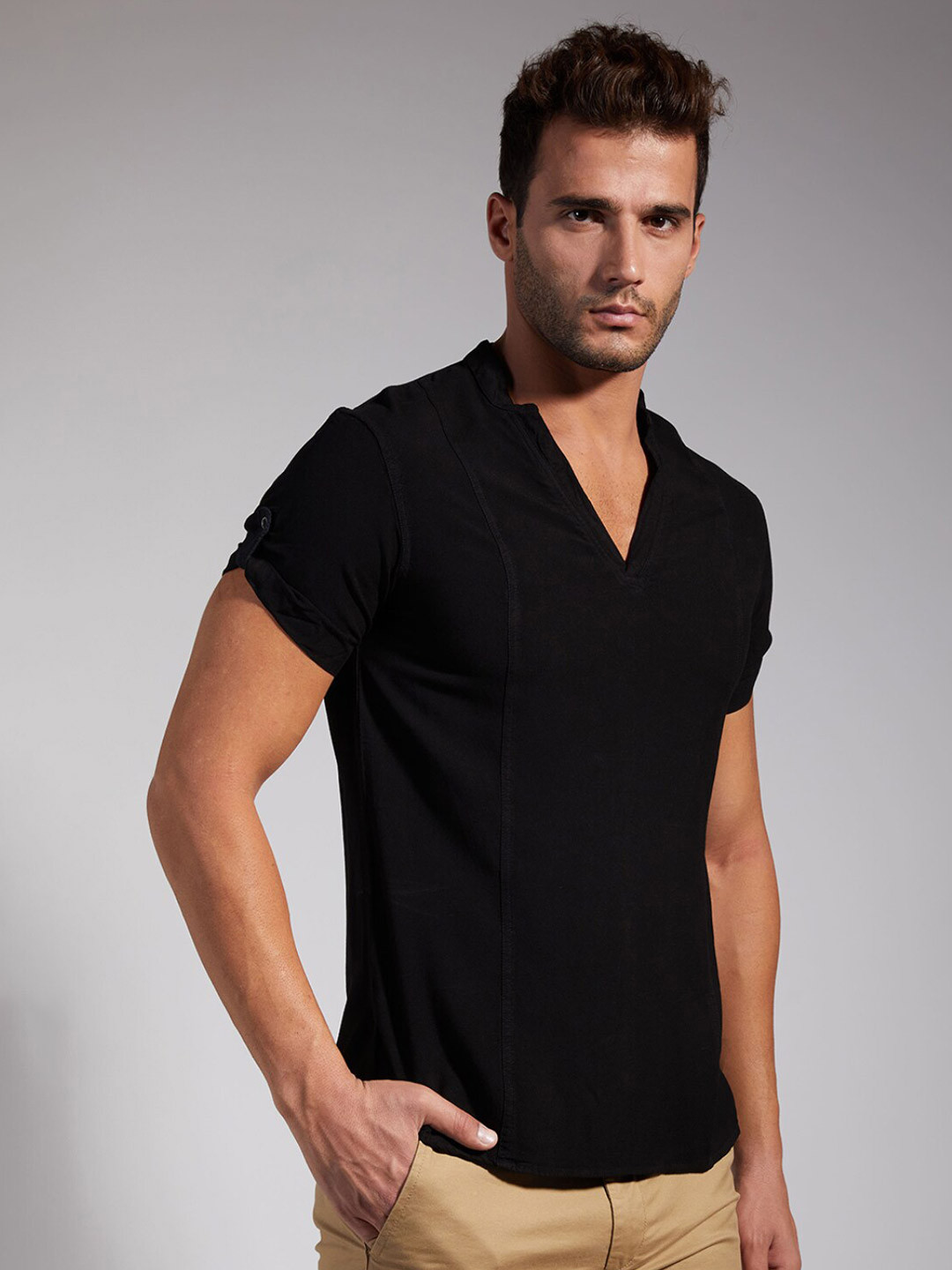 IDENTITI Men Black Slim Fit Viscose Rayon Casual Shirt