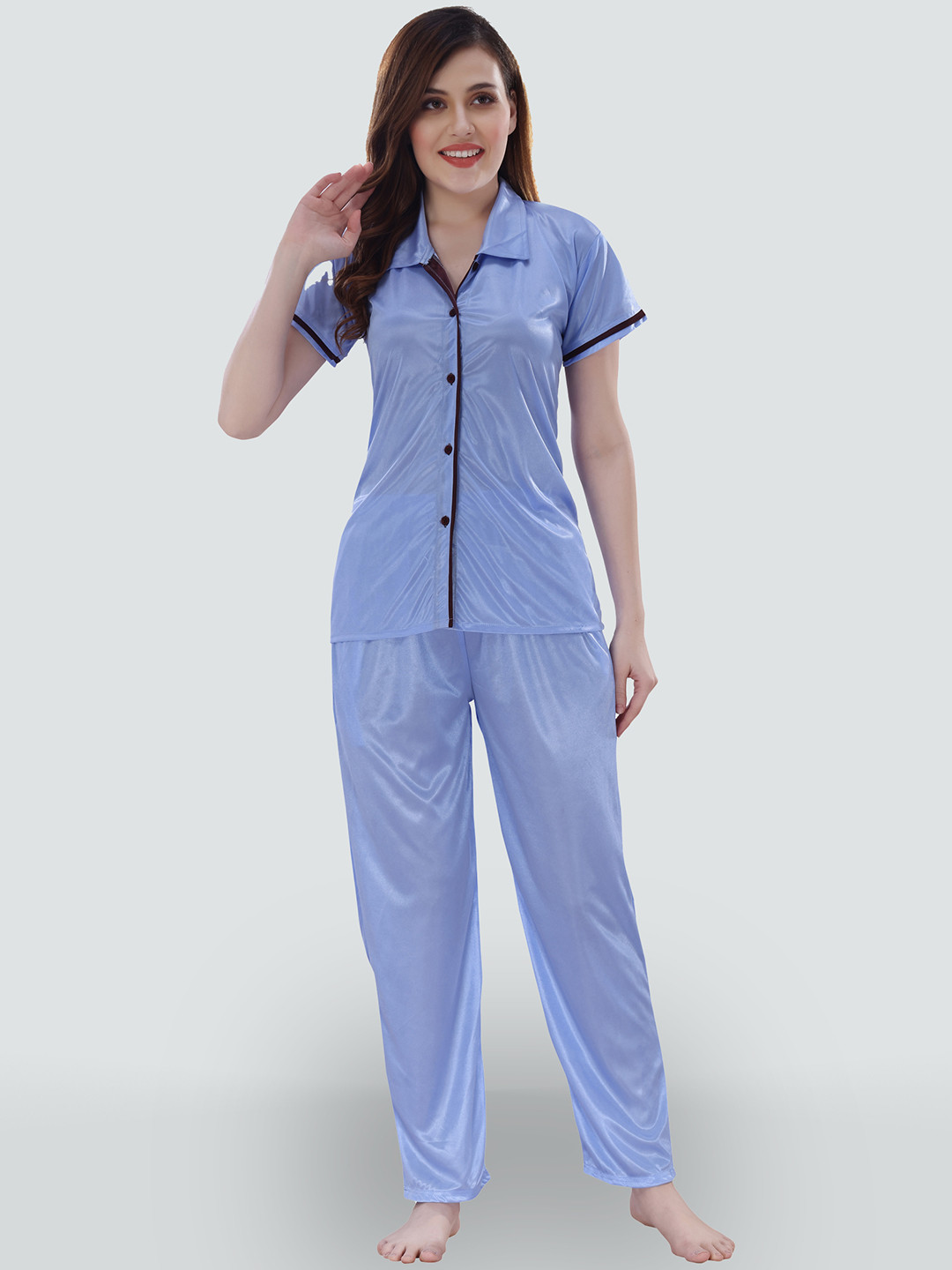 Romaisa Women Blue & Black Top and Pyjama Night suit
