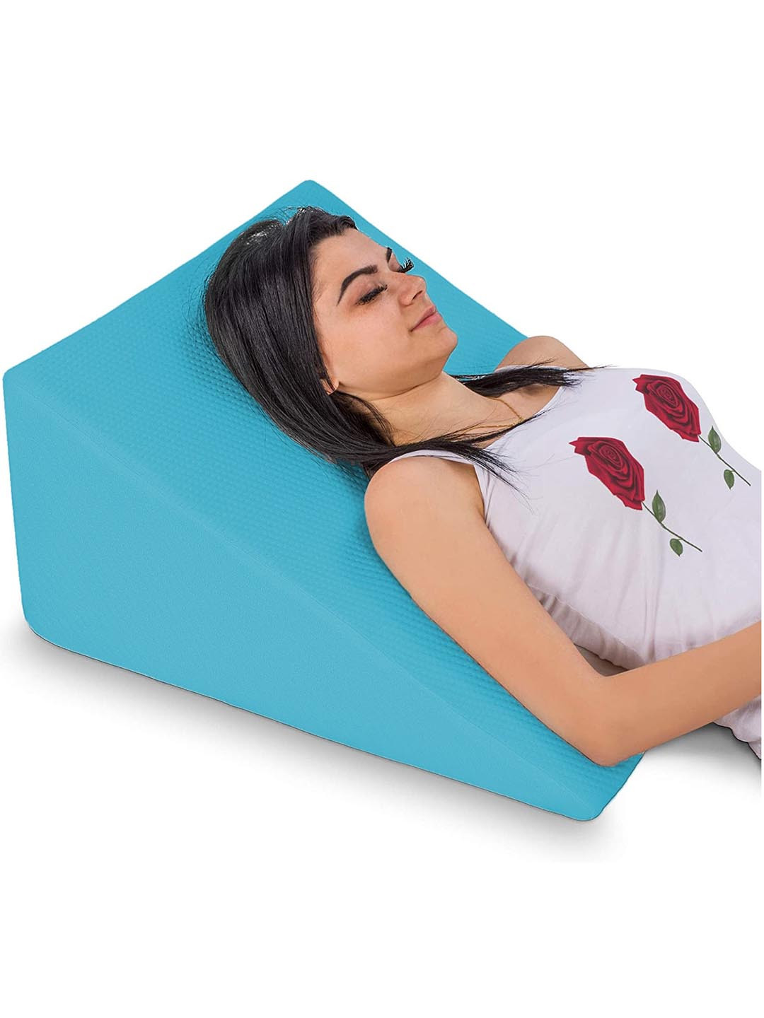 Pum Pum Blue Solid Faux Velvet Medium Polyurethane Foam Therapedic Pillow-20.32 x 53.34 x 60.96 cm