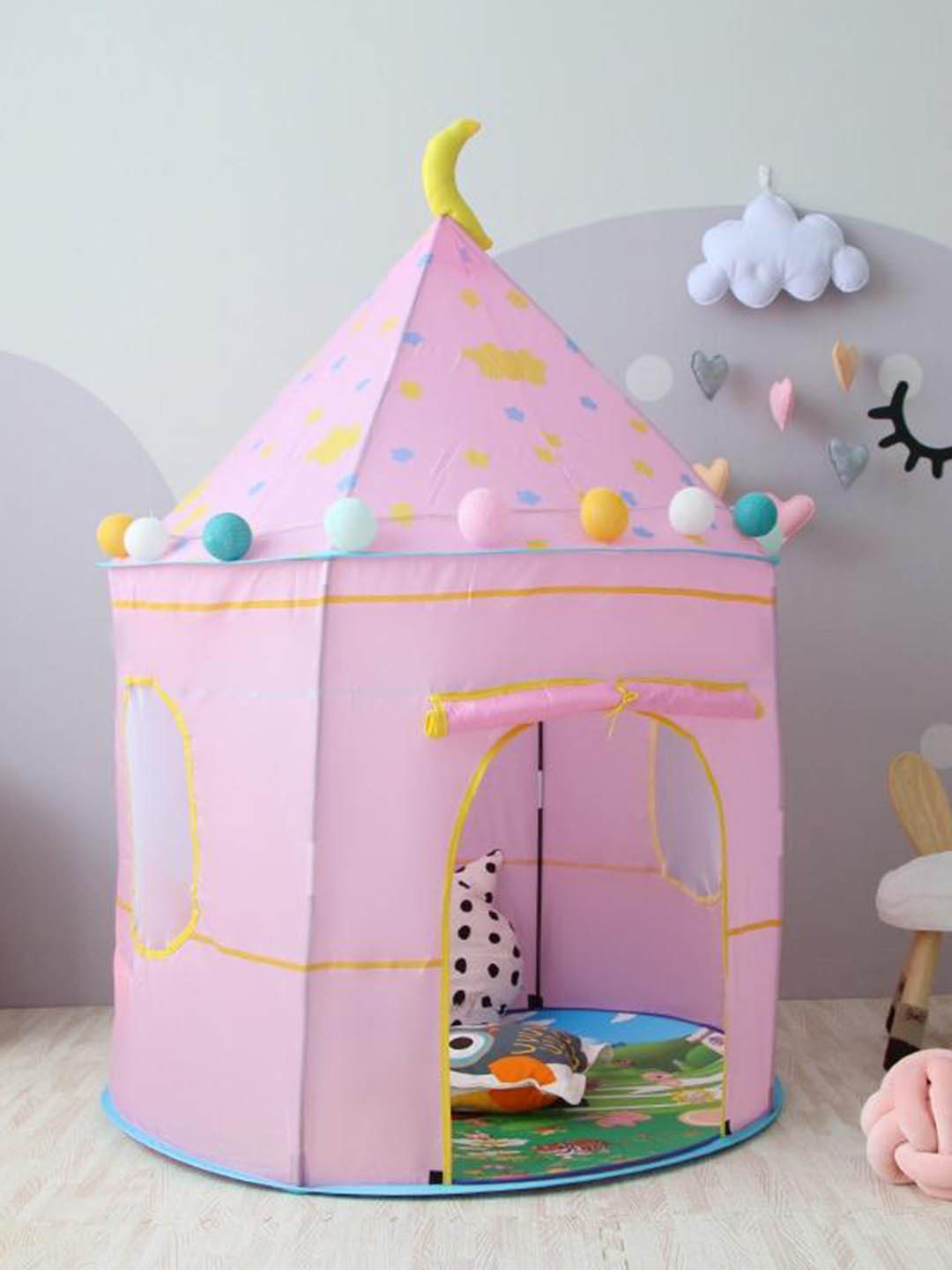 Baby Moo Kids Pink Playtime Foldable Tent House Princess Castle