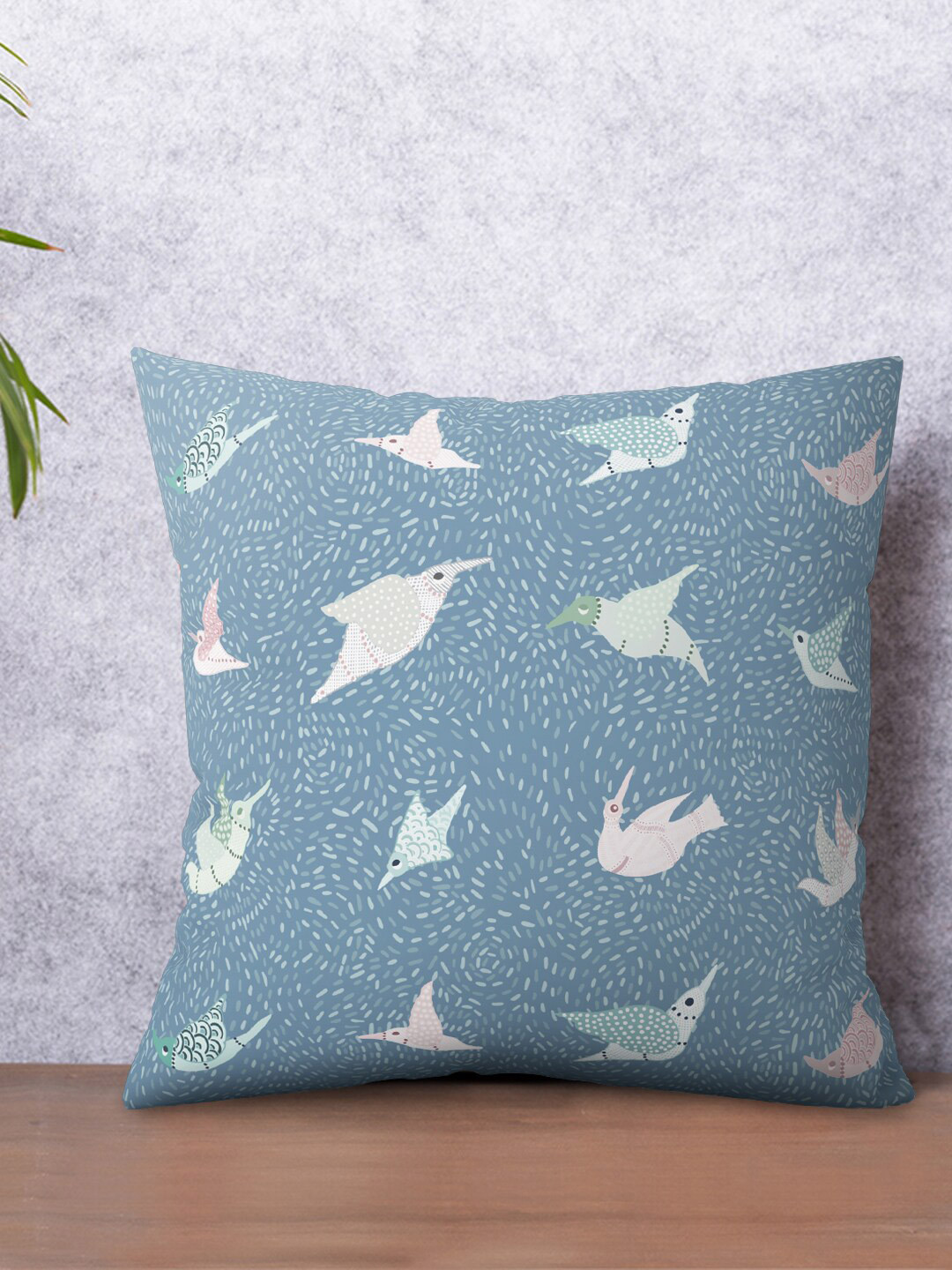 PETAL HOME Blue & White Abstract Square Cushion Covers 16 X 16 Inch