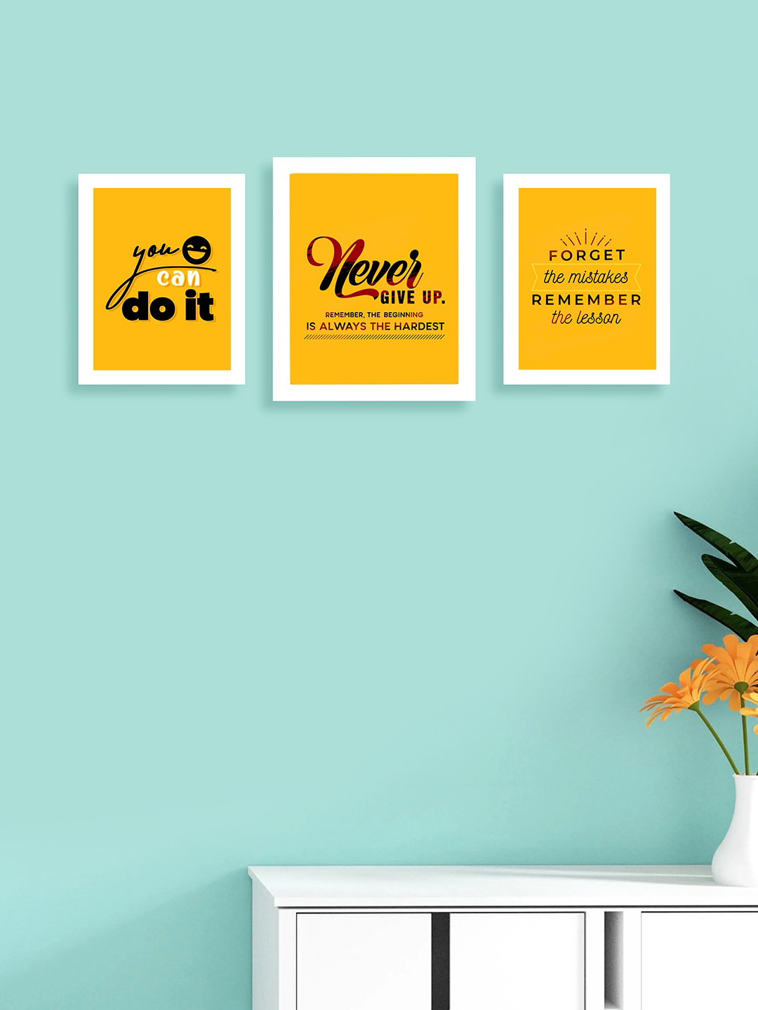 Golden Peacock Set Of 3 Typography Printed Wall Photo Frames