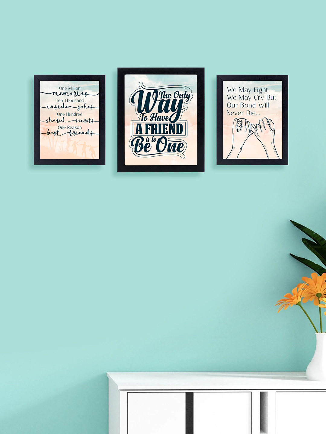 Golden Peacock Set of 3 Black & Blue Printed Photo Frames