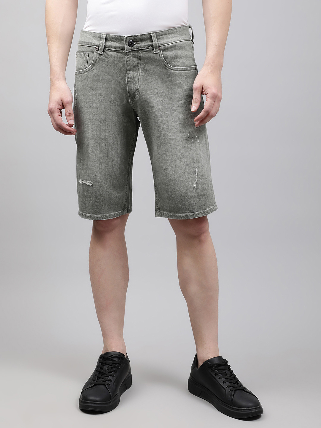 LINDBERGH Men Olive Green Denim Shorts