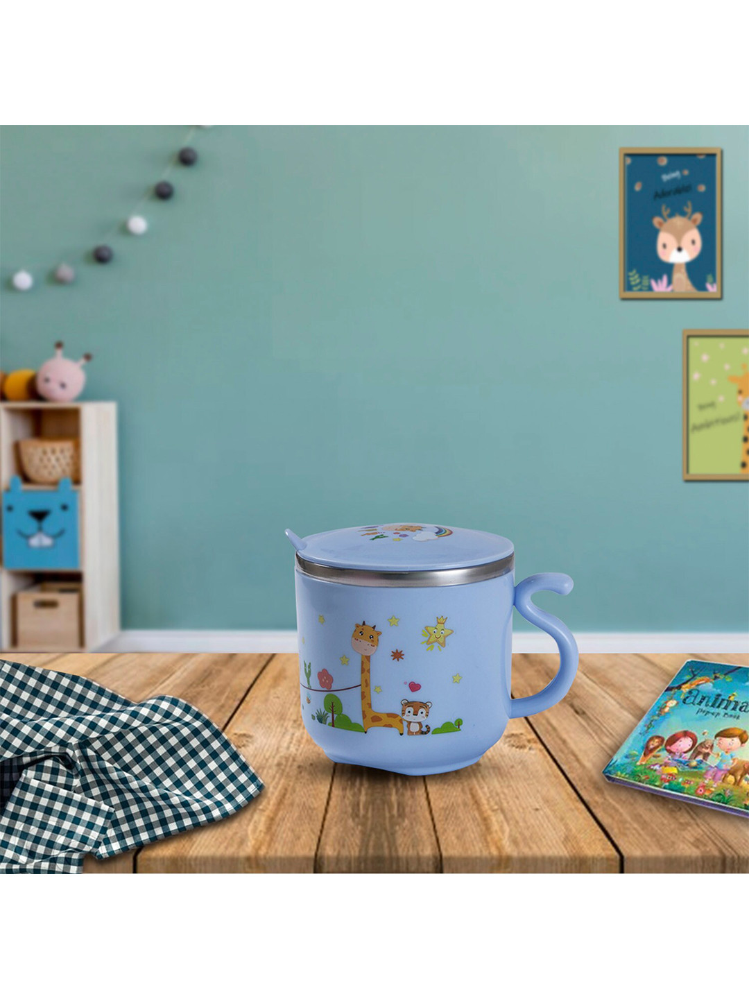 Baby Moo Studio Blue Animal Print Plastic Dishwasher Safe 2 Piece Cups-270ml