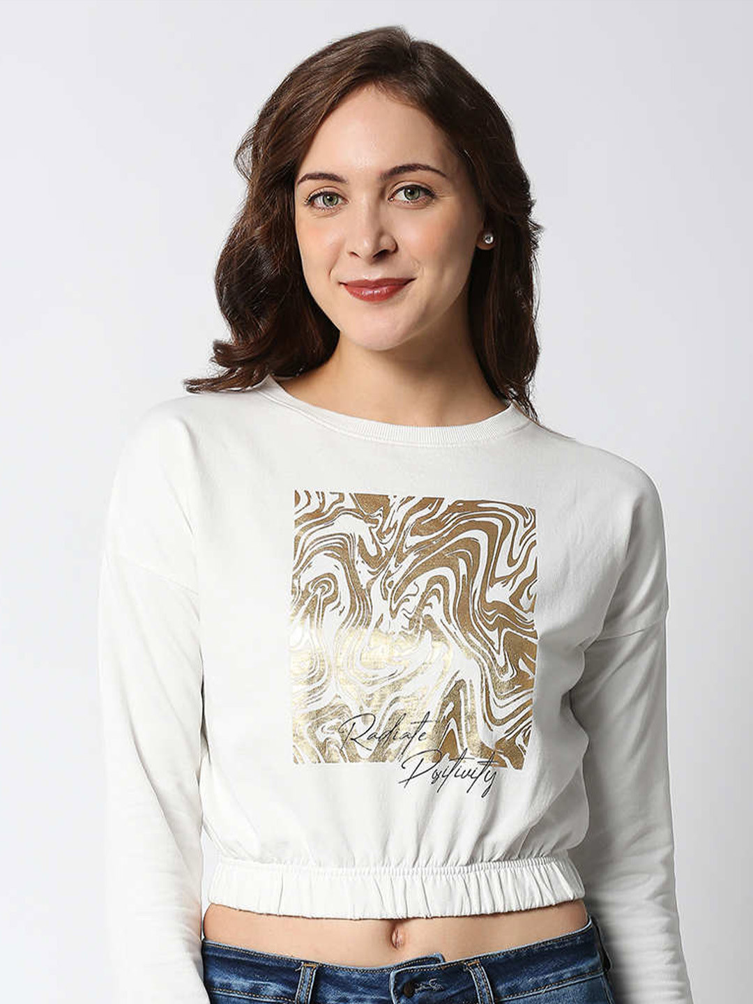 Pepe Jeans Women White Printed Crop Sweatshirt