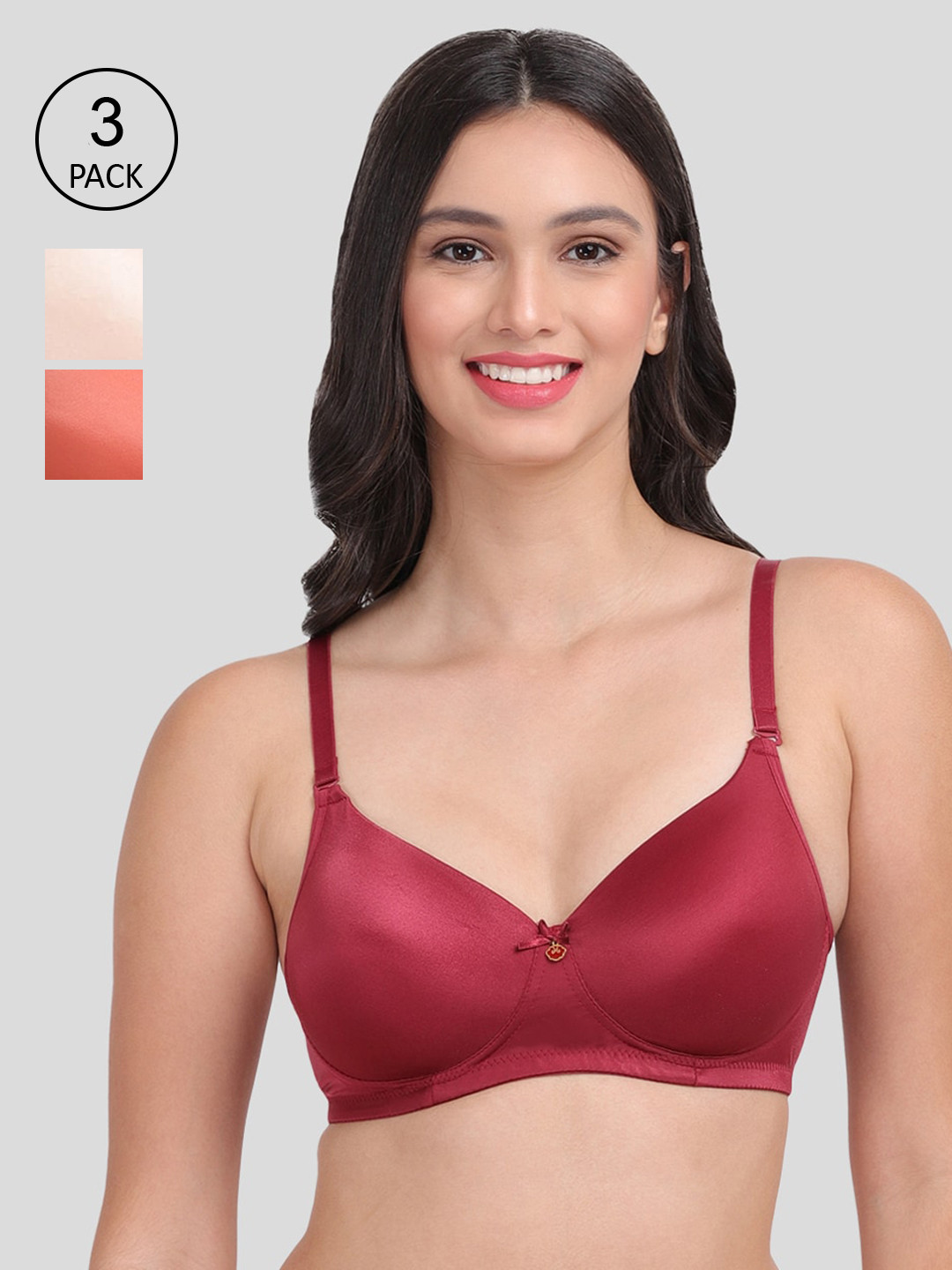 Amour Secret Women Pack of 3 Maroon-Rust-Skin T-Shirt  Bra