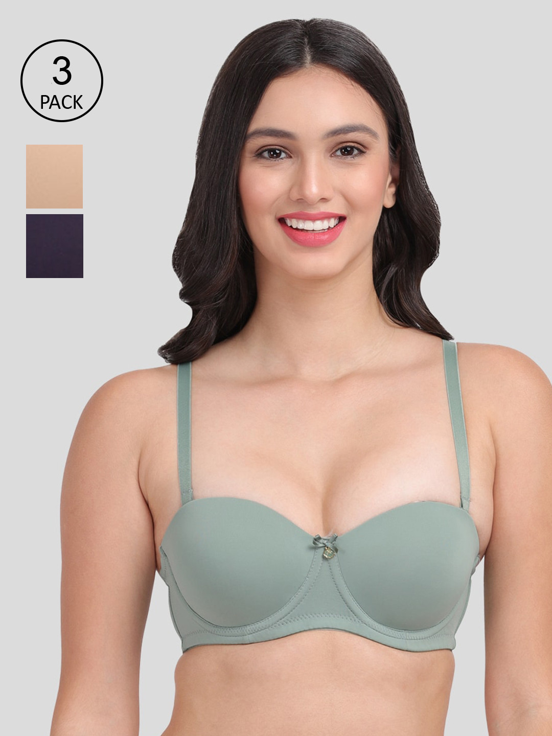Amour Secret Pack of 3 Blue & Grey Bra - Underwired Lightly Padded