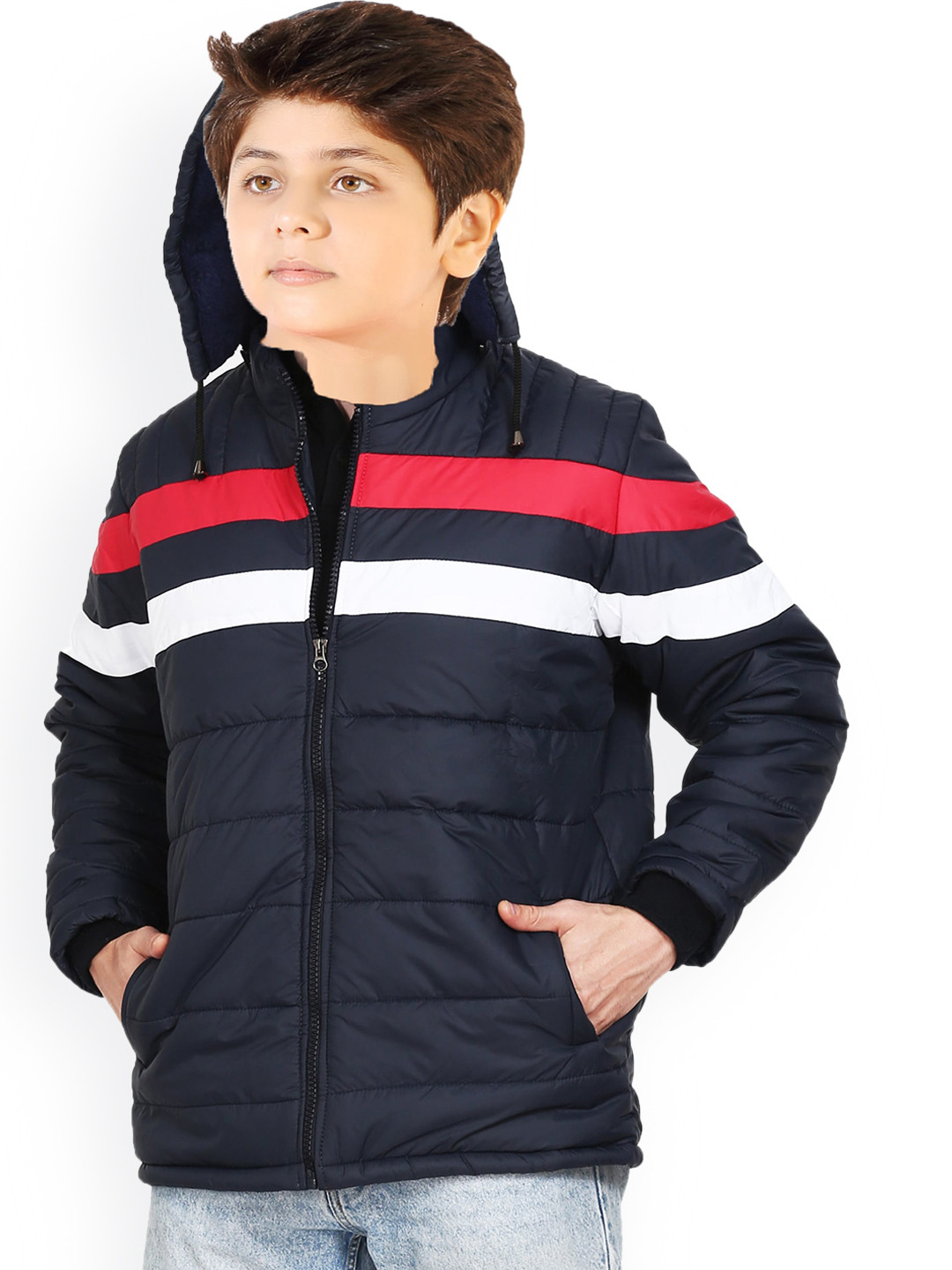AD & AV Boys Blue Striped Water Resistant Quilted Jacket