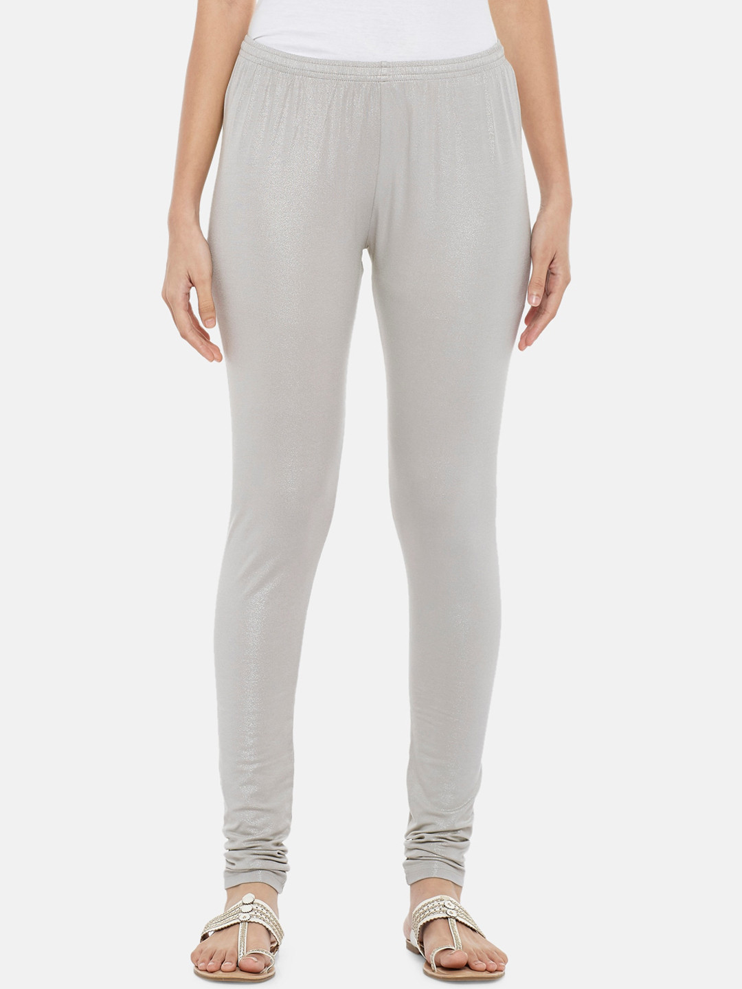 RANGMANCH BY PANTALOONS Women Silver-Coloured Solid Churidar-Length Leggings