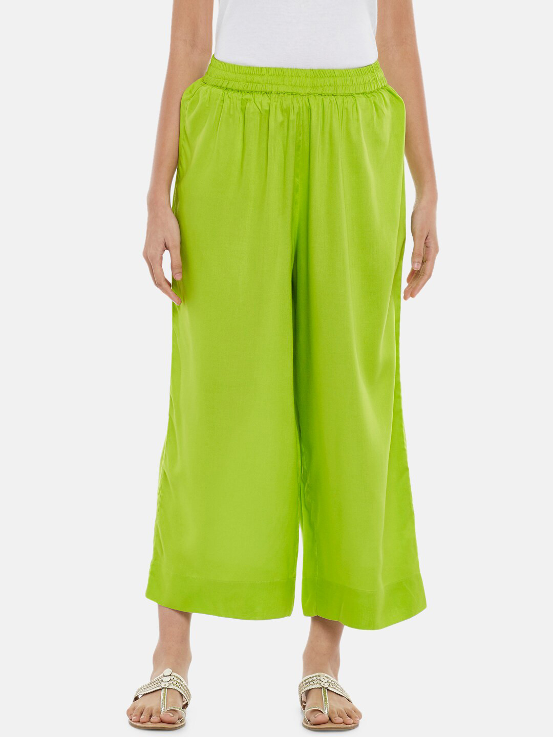 RANGMANCH BY PANTALOONS Women Lime Green Cropped Ethnic Palazzos