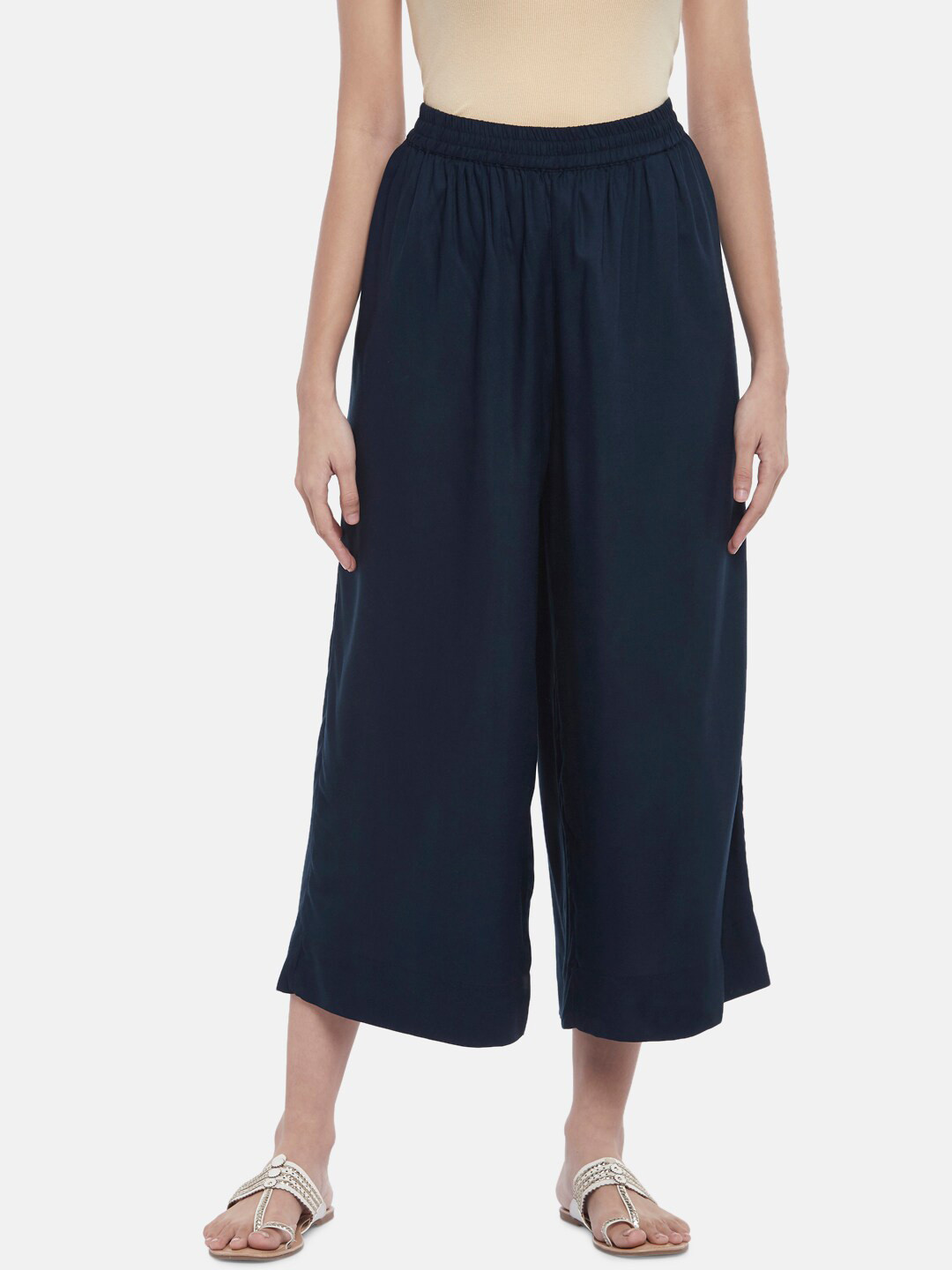 RANGMANCH BY PANTALOONS Women Navy Blue Cropped Palazzos