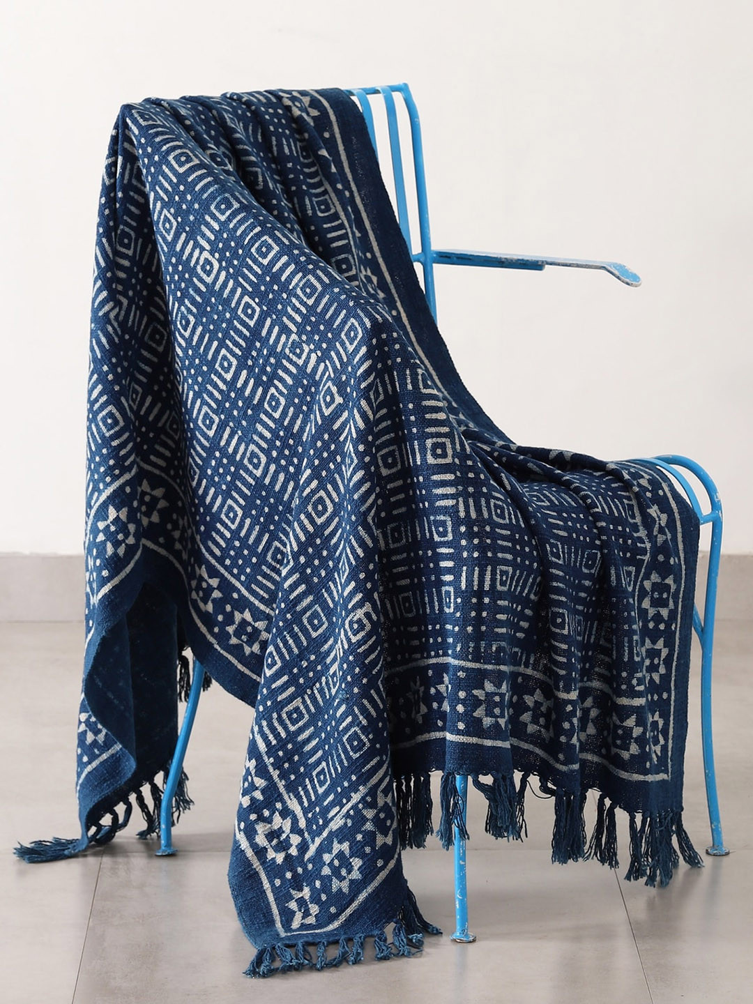 HANDICRAFT PALACE Blue Hand Block Printed Cotton Throw Blanket
