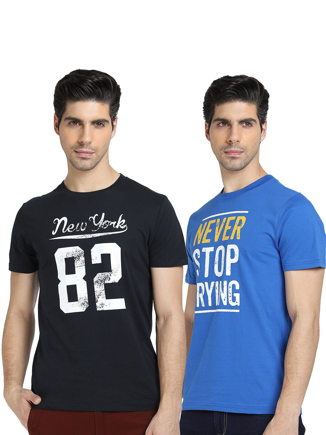 DYCA Men Pack of 2 Assorted Typography Printed T-shirts