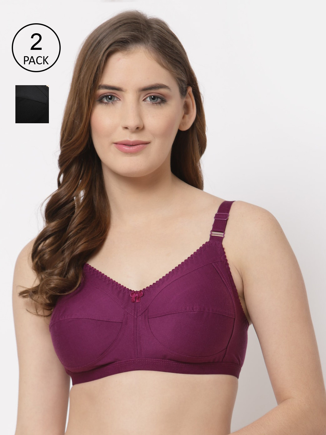 CUKOO Women Pack of 2 Black & Purple Bra