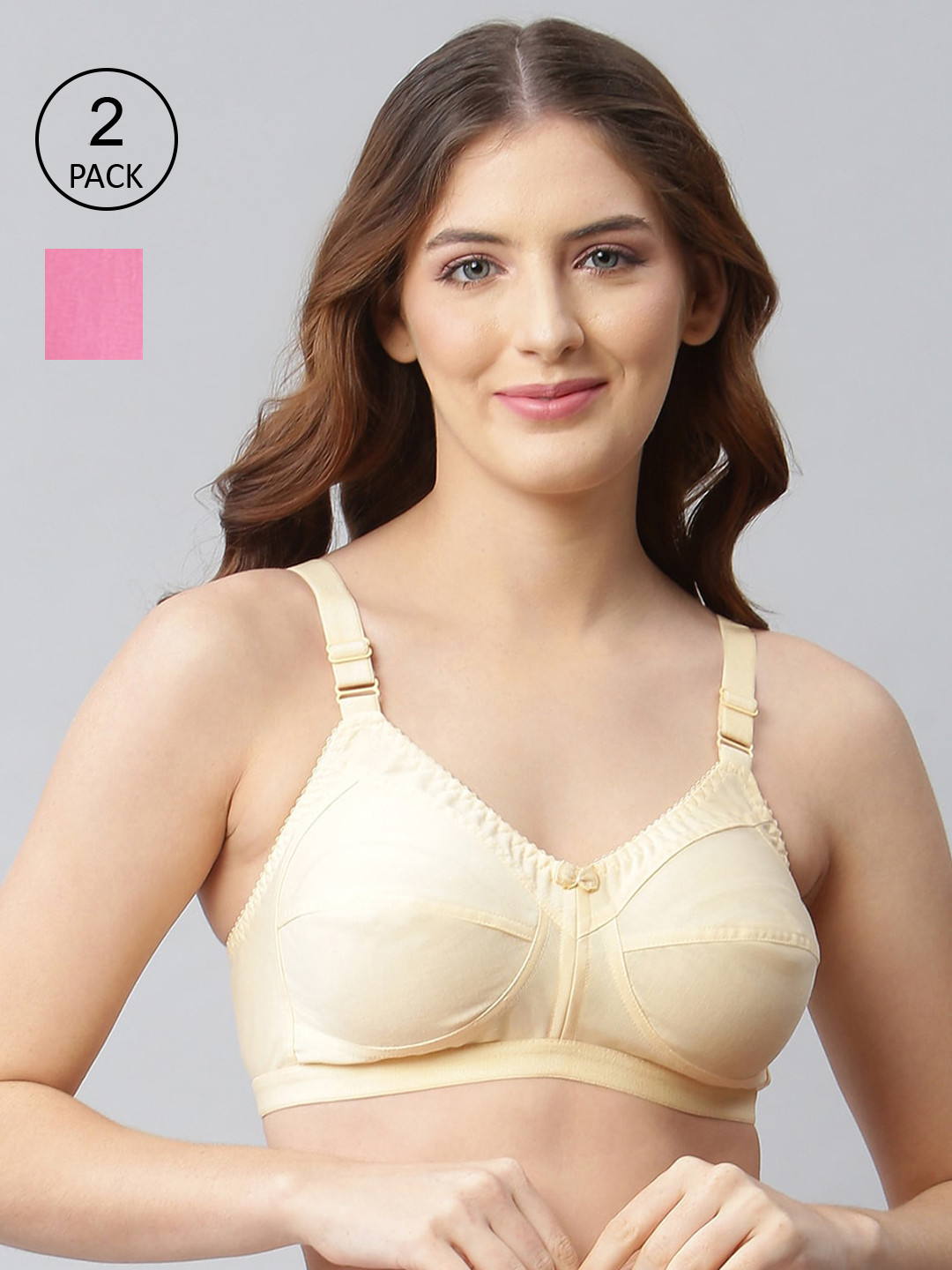 CUKOO Women Pack Of 2 Pink & Cream Non Padded Bra