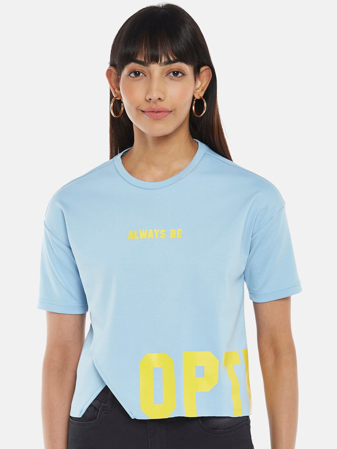 People Women Blue Print Applique Top