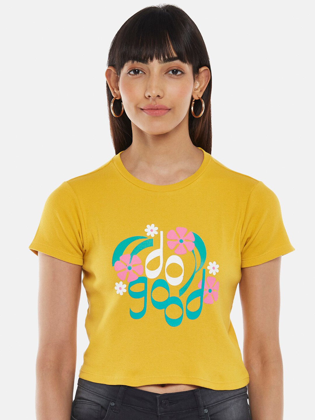 People Mustard Yellow Print Crop Top