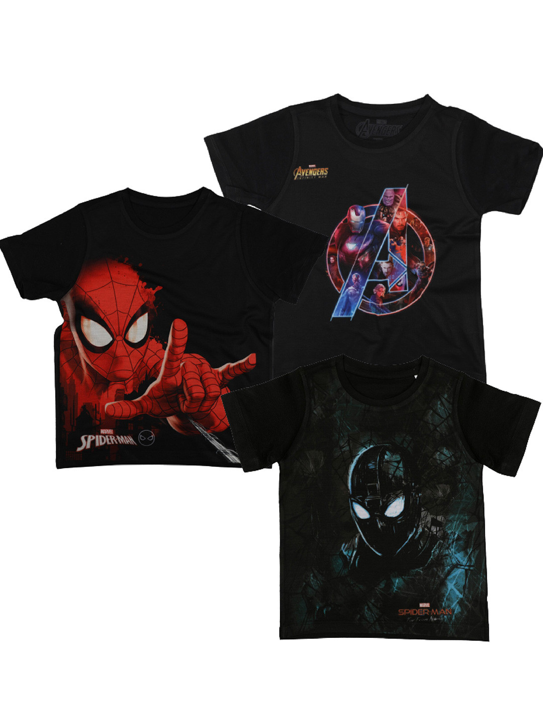 Marvel by Wear Your Mind Boys Black Pack of 3 Avengers Printed T-shirt
