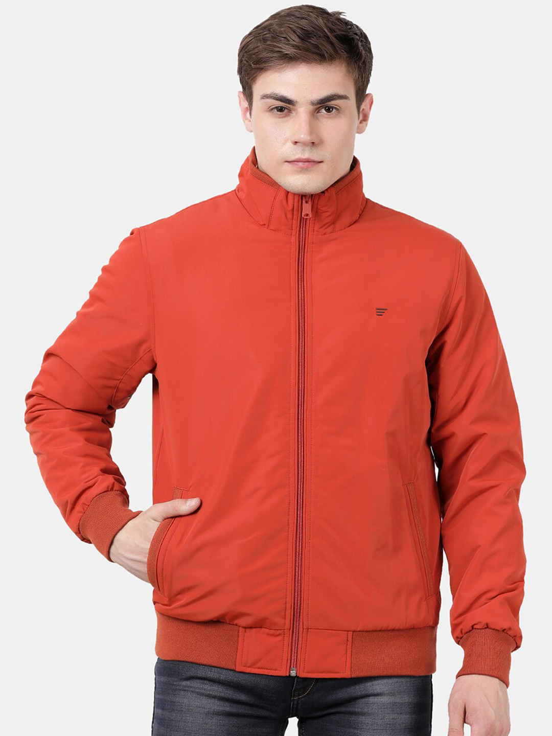 t-base Men Orange Windcheater Bomber Jacket