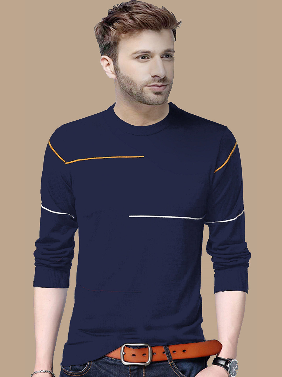 REYA Men Blue Cotton T-shirt