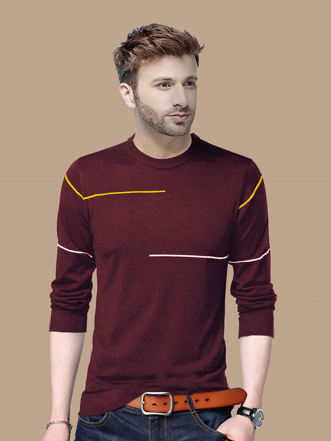 REYA Men Maroon Printed T-shirt