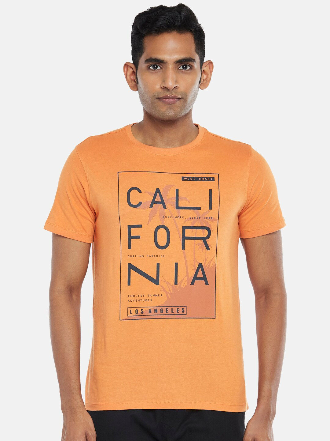 Urban Ranger by pantaloons Men Orange Typography Printed Slim Fit T-shirt