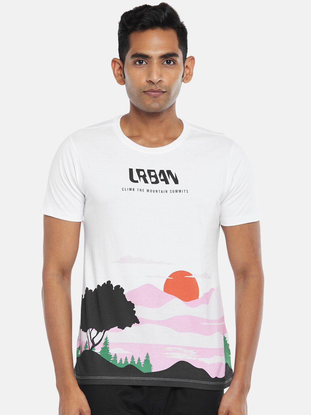 Urban Ranger by pantaloons Men White Printed Raw Edge Slim Fit T-shirt